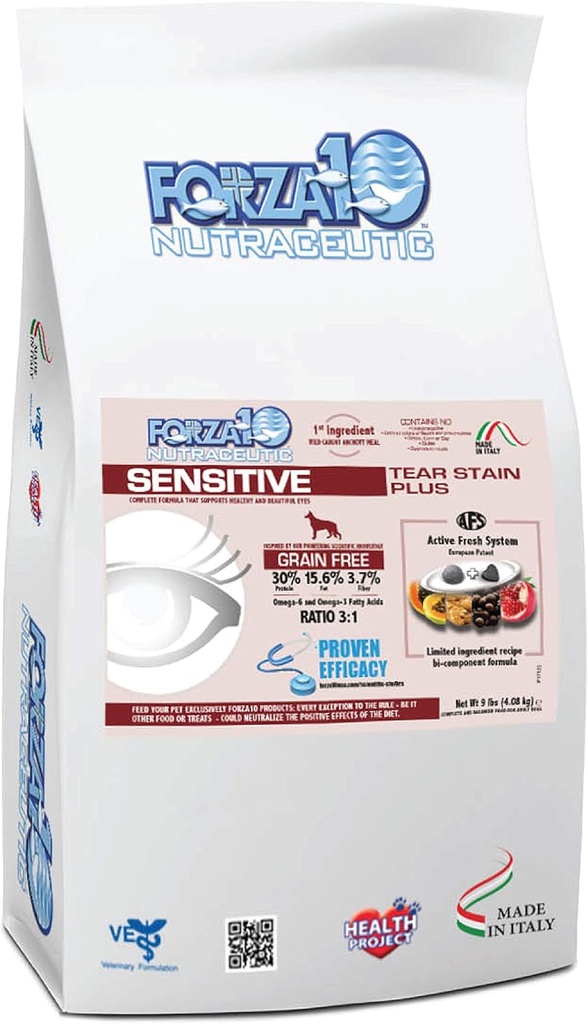 Forza10 Gevoelige Tear Stain Grain Grain Gratis Dry Dog Food, gezonde Dry Dog Food Geformuleerd om te verminderen Dog Tear Stain, Dog Eye Care en Tear Stain Remover (9 Pounds)