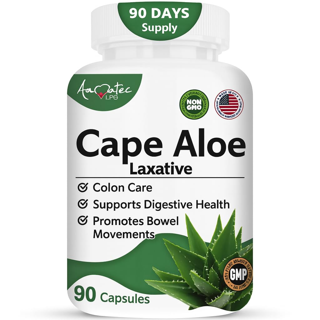 Cape Aloe Natural Laxative Supplement- Constipation Relief- Regulate Bowel - All-Natural Herbal Detox- Weight Management Supplement- Digestion Help Dietary Supplement- 90 Caps- Non-GMO