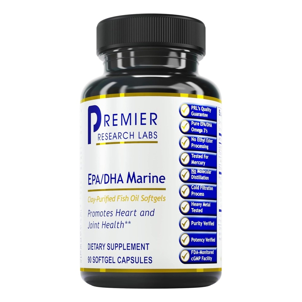 Premier Research Labs EPA DHA Marine Softgels - Omega 3 Fish Oil, EPA DHA Omega 3 Supplement, vetzuren voor vrouwen en mannen, natuurlijke - 90 Softgel Capsules