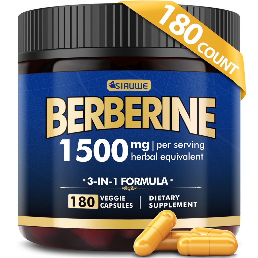 Berberine supplement, hoge sterkte Berberine 1500MG, 180 Caps - Plus Citrus Bergamot, Berberine HCI wortelsupplementen - Metabole, AMPK ondersteuning Gezond gewicht management - Vegan, Biologische, Niet-GMO