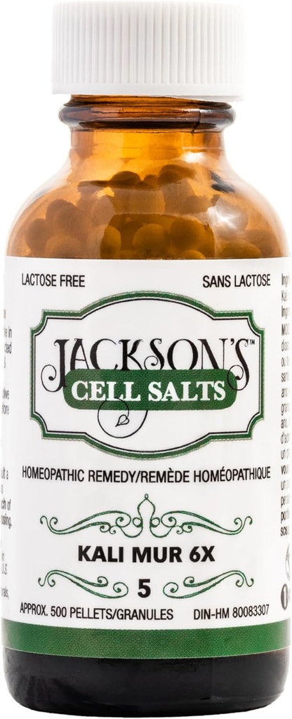 Jackson's #5 Cell Salt Kali mur 6X (500 Pellet Bottle) – Certified Vegan, Lactose-Free Schuessler Tissue Salt Kali muriaticum 6X