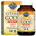 Garden of Life Vitamine D, Vitamine Code Raw D3, Vitamine D 2.000 IE, Raw Whole Food D3 Supplementen met Chlorella, Fruit, Veggies & Probiotica voor Bone & Immune Health, 60 Vegetarische Capsules