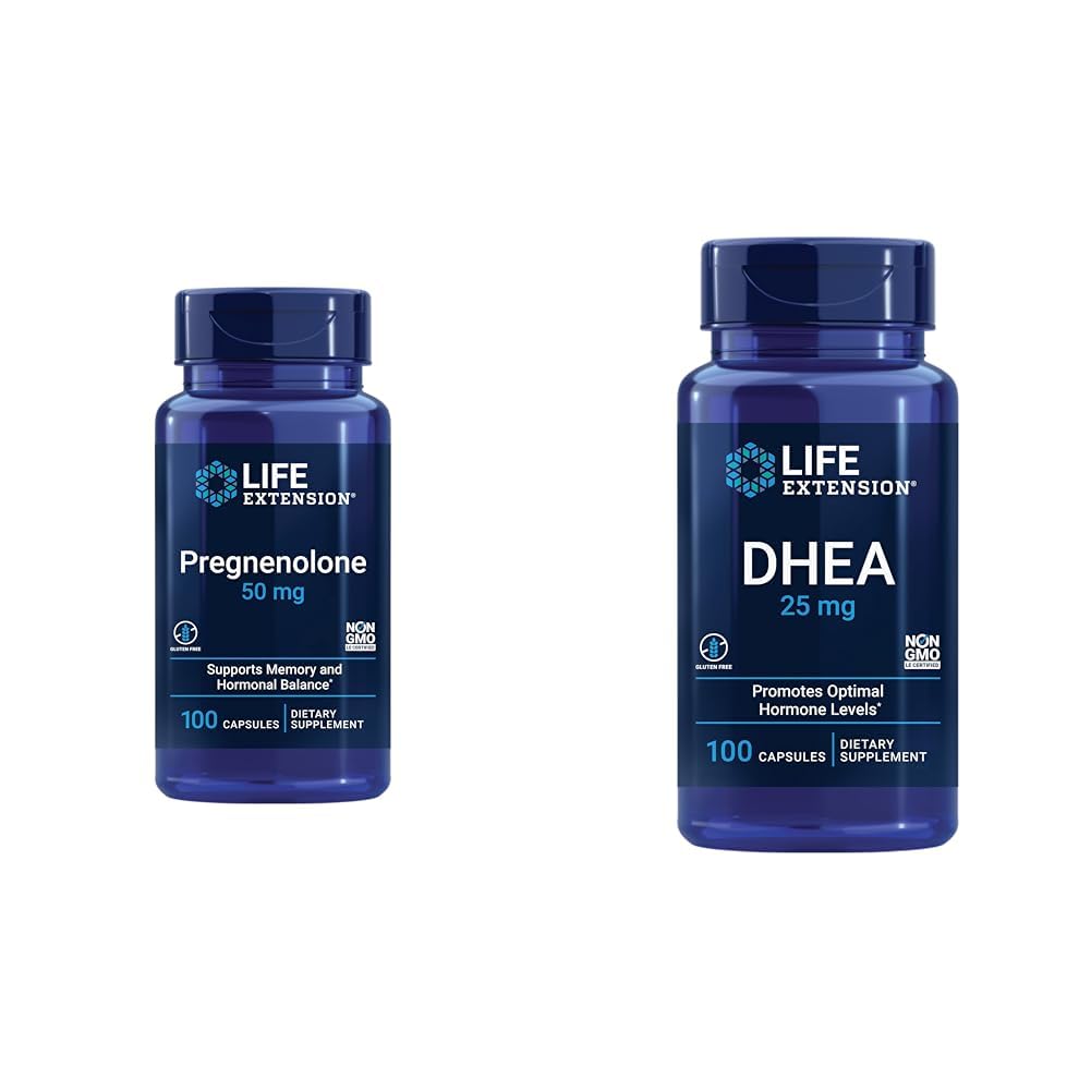 Levensverlenging Pregnenolone 50mg en DHEA 25mg - Hormone Balance and Anti-Aging Supplements - 100 Capsules Elke