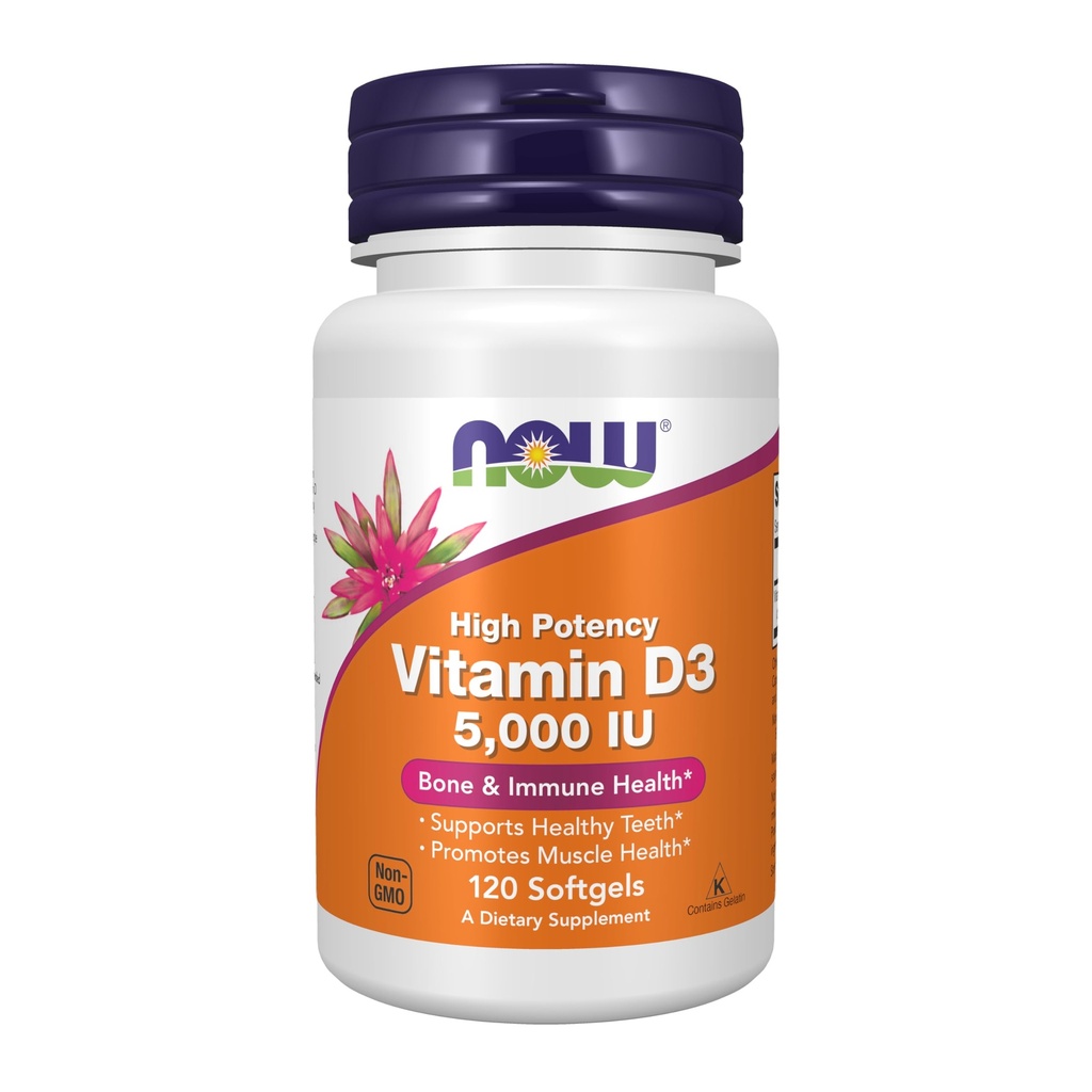 NU Voedingssupplementen, Vitamine D-3 5000 IE, Hoge Potentie, Structurele Ondersteuning*, 120 Softgels
