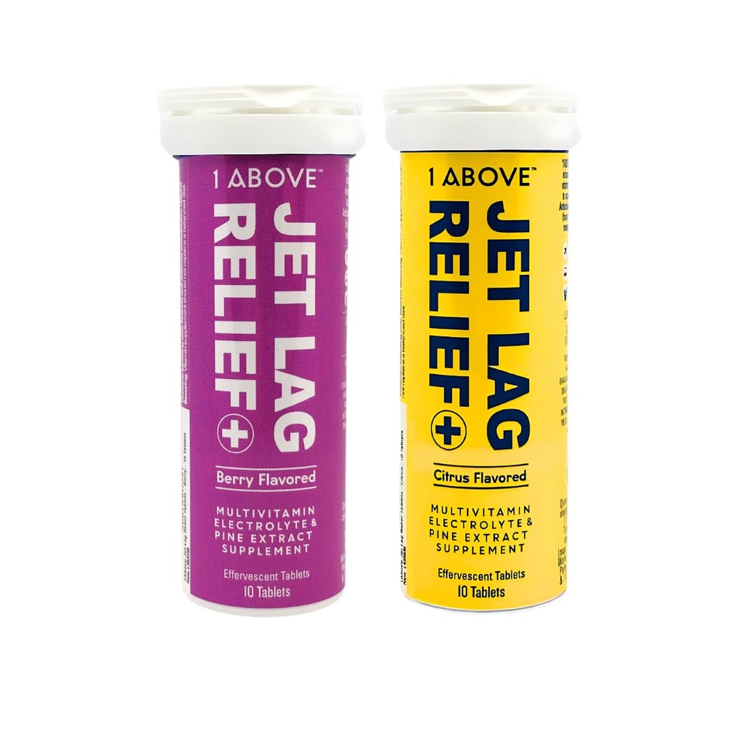 1ABOVE Jet Lag Relief Bruisende Multivitamine met Pycnogenol Travel Supplement voor Hydratatie, Energie, Immuun Ondersteuning - Vlucht Essentieel - Bundel Citrus 10ct & Berry 10ct