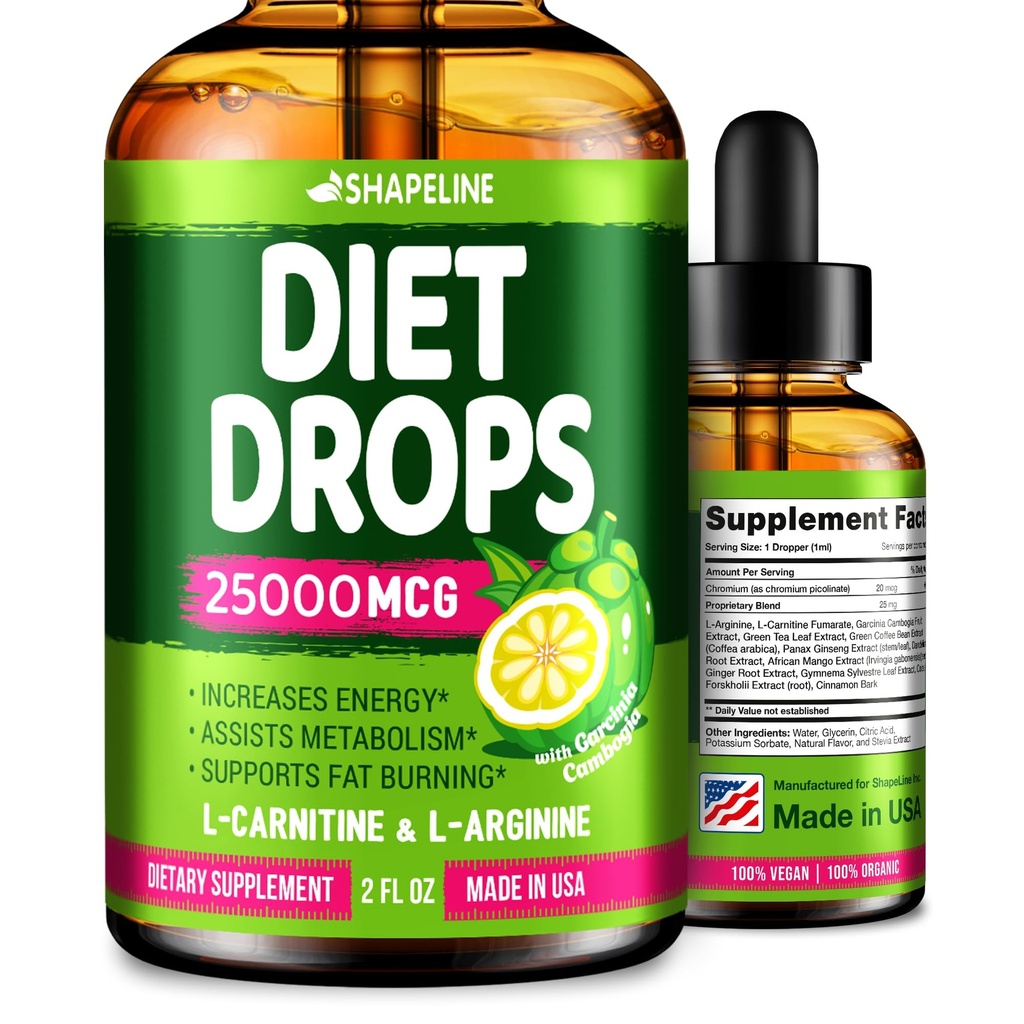 Dieetdruppels - Appetite Suppressant voor vrouwen en mannen - Made in The USA - Natural Metabolisme Booster - Dieetdruppels met Garcinia Cambogia, L-Arginine & L-Glutamine 2 Fl Oz