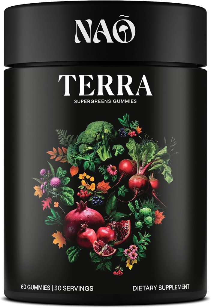 Terra Supergreens Gummy's 18 Superfood Ingrediënten met Spirulina, Chlorella, Kurkuma, Reishi & Ashwagandha 