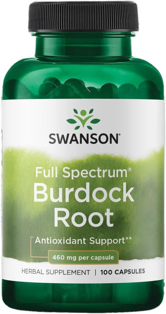 Swanson Burdock Root Nier- en leverondersteuning - Detox Skin helpt toxinen uit het lichaam verwijderen - Ondersteuning Welzijn en gezond immuunsysteem - Herbal Antioxidant Supplement (460 mg 100 capsules)