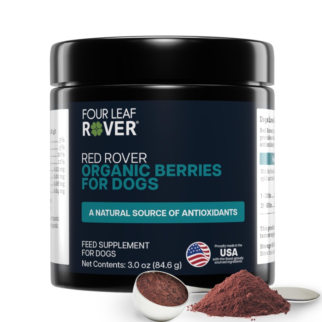 Four Leaf Rover Red Rover - Hondenurine Tract Supplement - met vitamines van biologische bessen en appel - goede bron van polyfenolen en antioxidanten - 30 Large Dog Serves