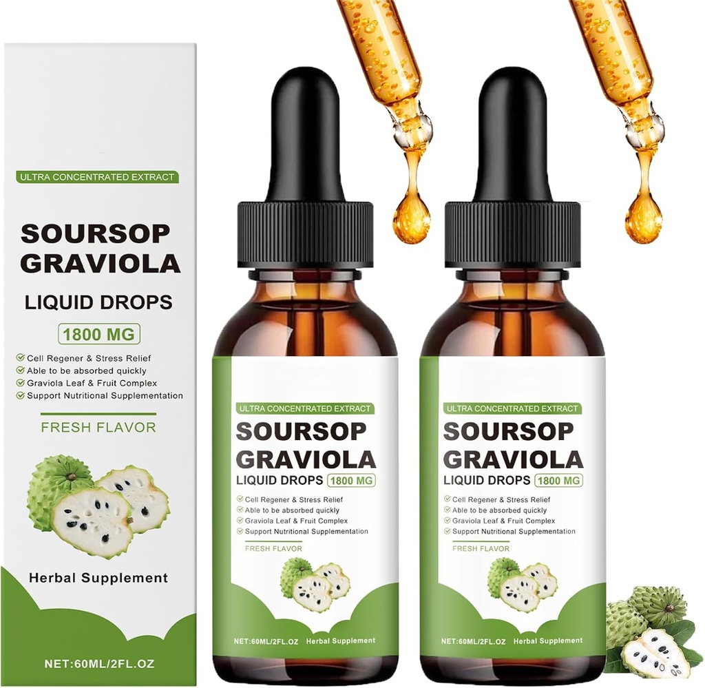Naturesours Pure Organic Soursop Extract,Soursop Oil Organic for Cancer,Soursop Bitters Liquid,Soursop Graviola Liquid Drops 1800mg, Kruidengoedheid, Natuurlijke Smaak (2)