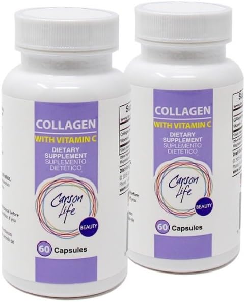 Carson Life Collagen Capsules with Vitamin C - 60 Capsules - Dietary Supplement for Anti Aging, Immune Support, Healthy Hair, Skin and Nails - Made in The USA (2 Pack)