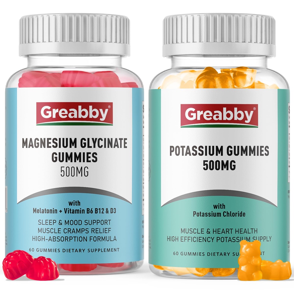 Kalium Gummies & Magnesium Gummies, Kalium Chloride 500mg, Magnesium Glycinate 500mg, Minerale Supplementen voor Familie