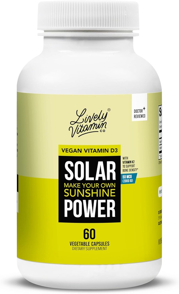 LEVEND VITAMINE CO. Zonnevermogen Vitamine D3 2000 ie - Gepatenteerde vitamine K - MK7 - Immuunbalans - Hersenfunctie - Mood - Hart - Stress - 60 Tel.