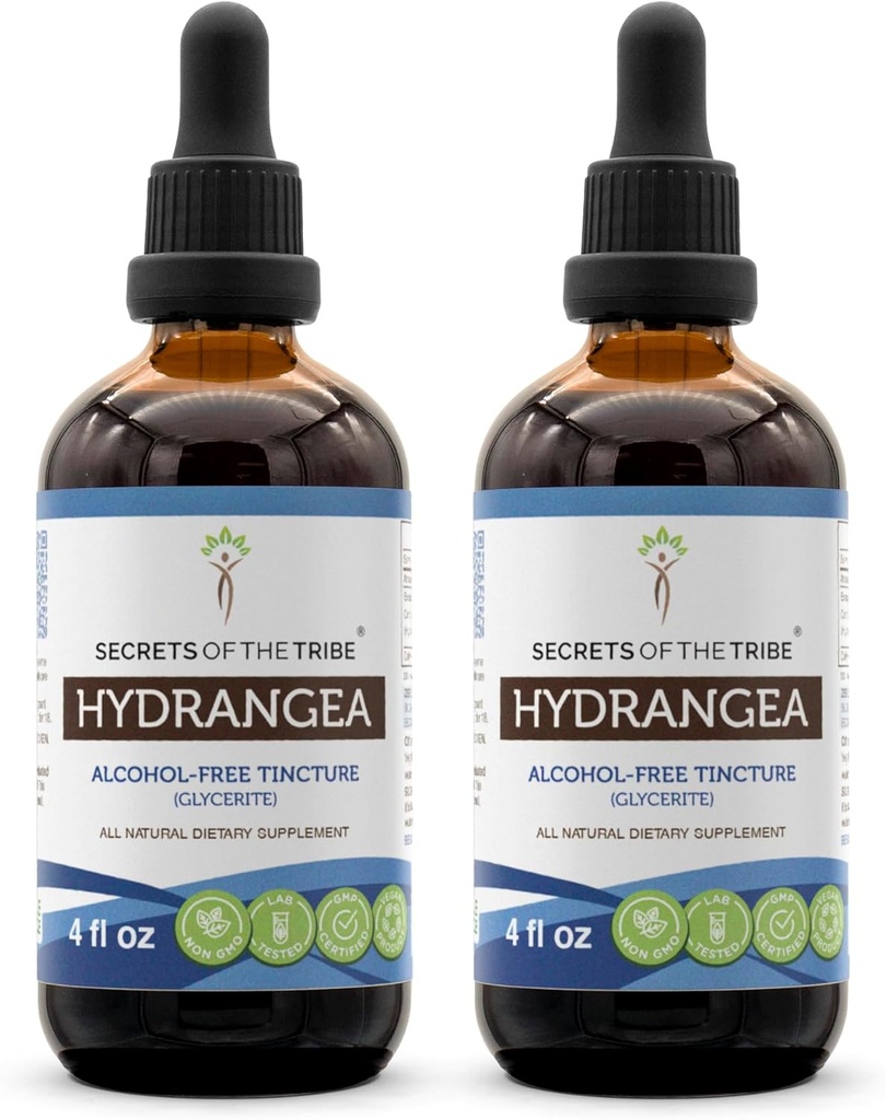 Geheimen van de Tribe Hydrangea Tinctuur Alcoholvrije Liquid Extract, Hydrangea (Hydrangea arborescens) Gedroogde Wortel (2x4 FL OZ)