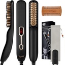 VOVO Beard Straightener Comb Upgrade Professional 2 in 1 Men's Beard Straightening Heated Hair Straightening Brush Portable Anti-Burn 6 Temperature Adjustable with LED Display for Home and Travel