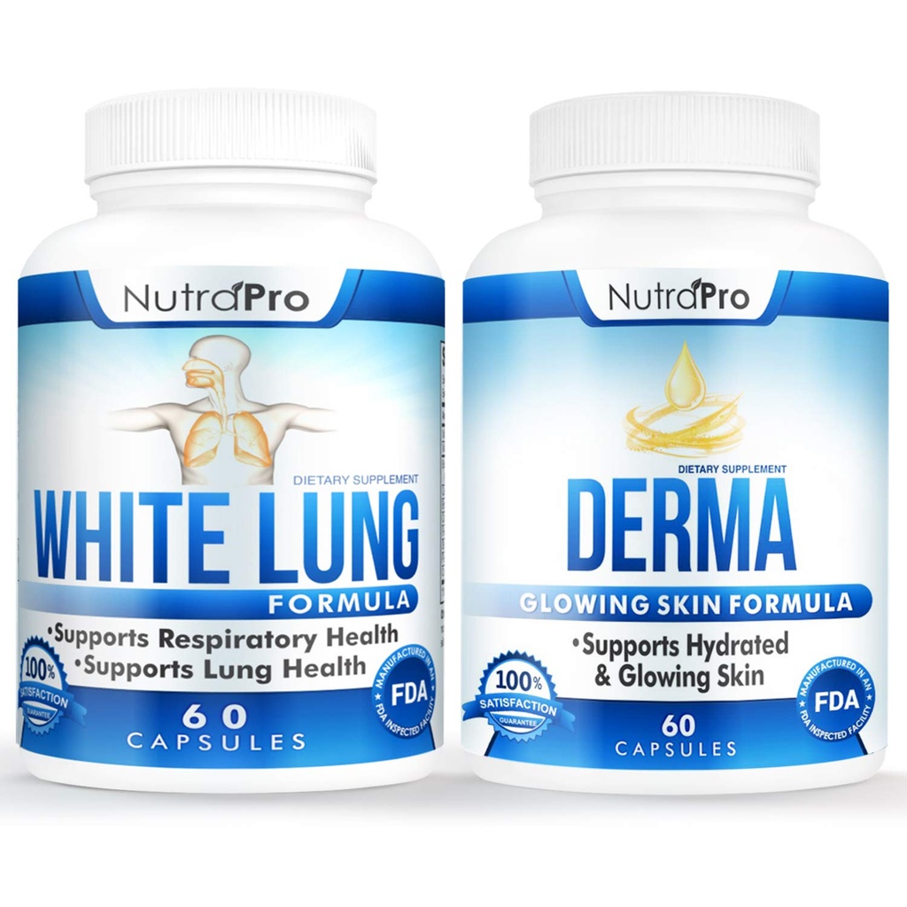 NutraPro White Long Respiratory Health and Support + Derma - Derma Repair Complex for Glowing Skin & Skin Hydration.