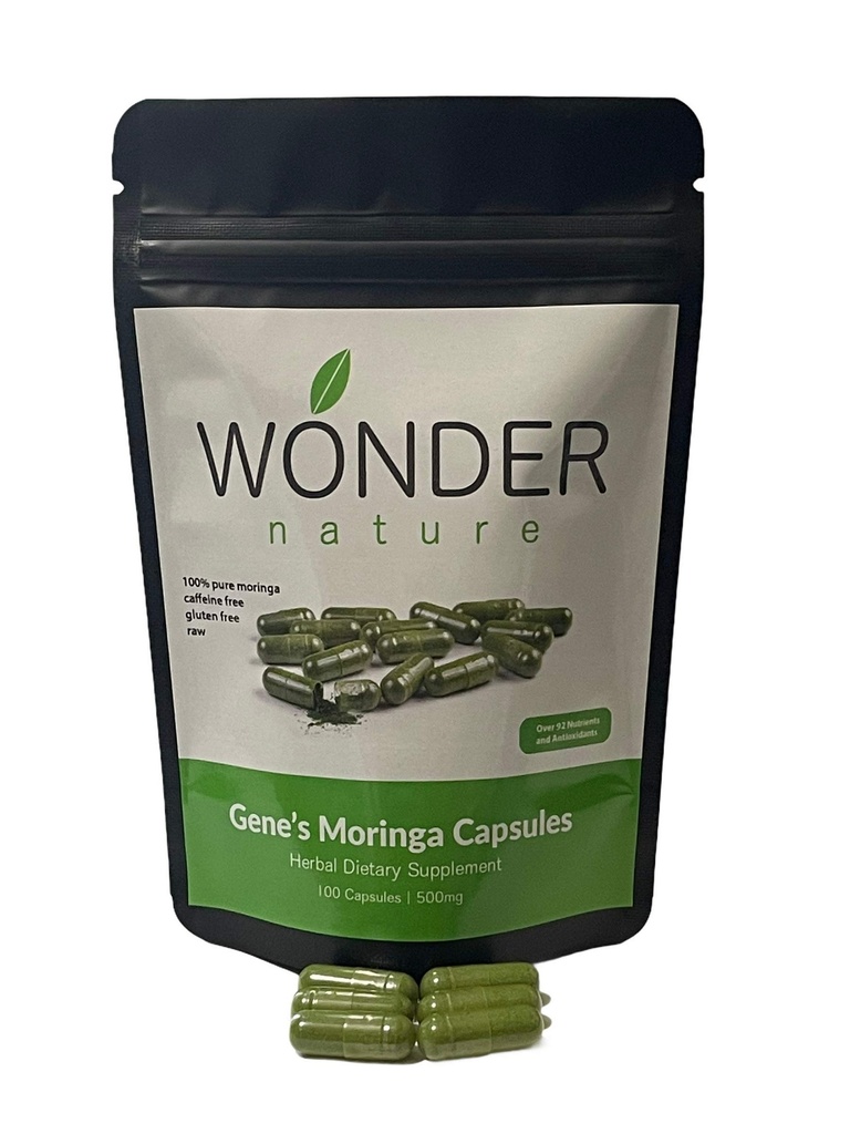 Gene's Moringa Fine Green Powder 100 Veg. Capsules, Hoge Potentie, Energie Focus en Alert, Immune Systym verhogen