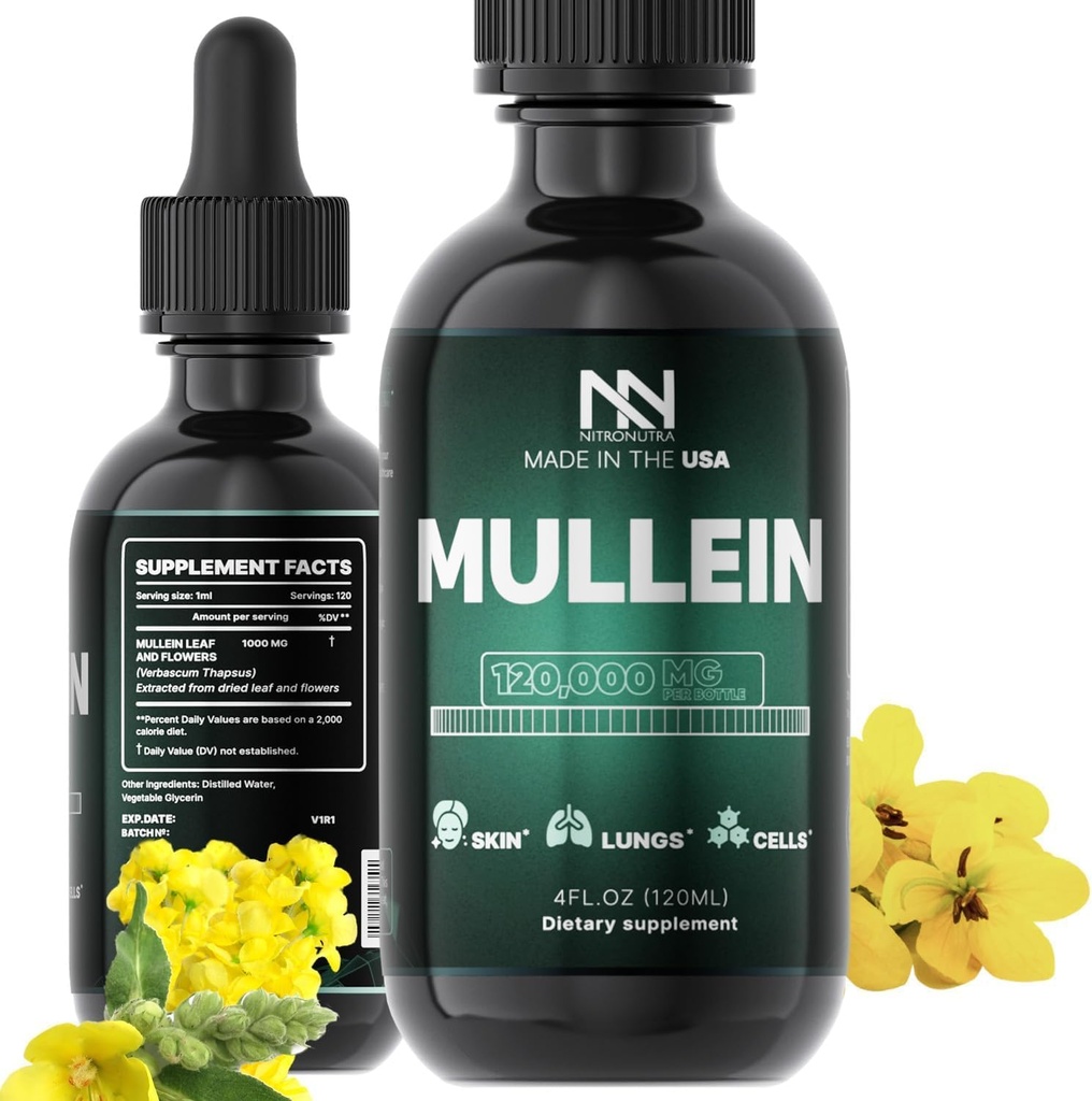 Mullein Drops for Longs - Long Cleanse & Detox - Mullein Leaf Extract for Longs - Long Detox for Smokers - Bronchial and Immune Support - Mullein Leaf Drops 4 Fl Oz
