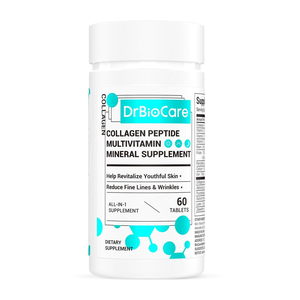 DrBioCare Collageen Peptides for Women, Bevat vitamine D3, Probiotica voor vrouwen & Collageen Peptides, Vitamine B Complex, Vitamine E 60 Tablets