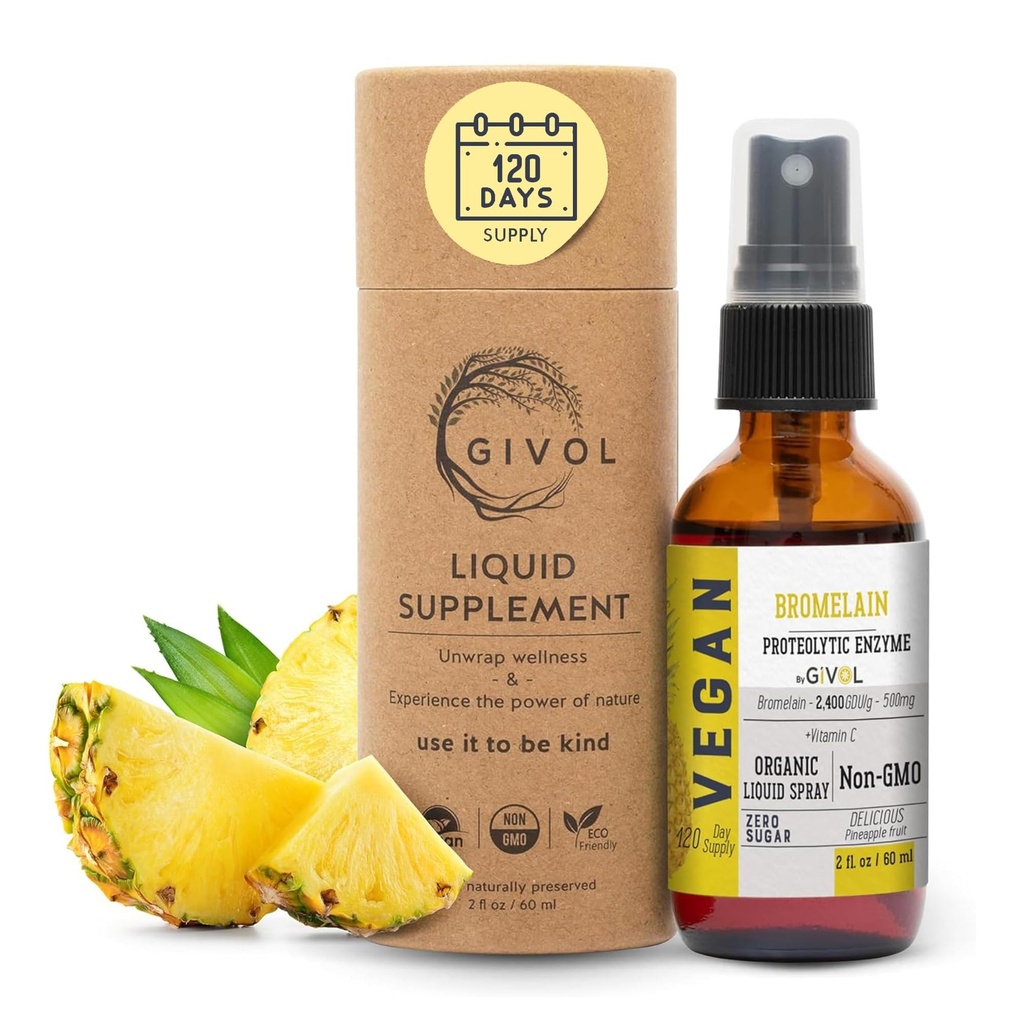 Biologische rauwe bromelain Mist-Liquid Ananas Extract - Enhanced Potency 500mg, voor kinderen & volwassenen - voor spijsverterings-, ontstekings-respons, en genezing - niet-GMO - 60ml 120 Day Supply