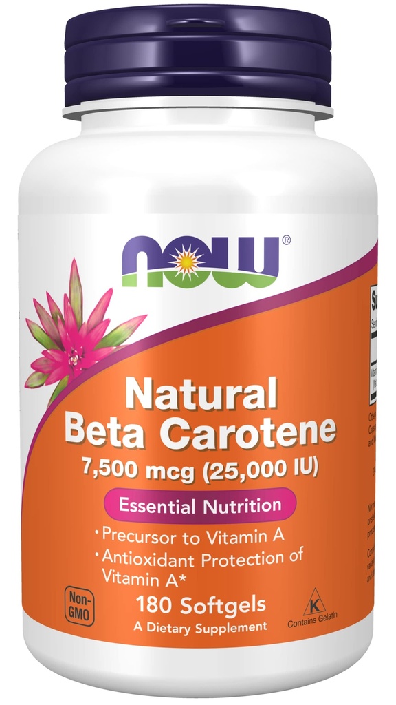 NOW Foods Supplements, Natural Beta Caroteen 25.000 IE, Essentiële Voeding, 180 Softgels
