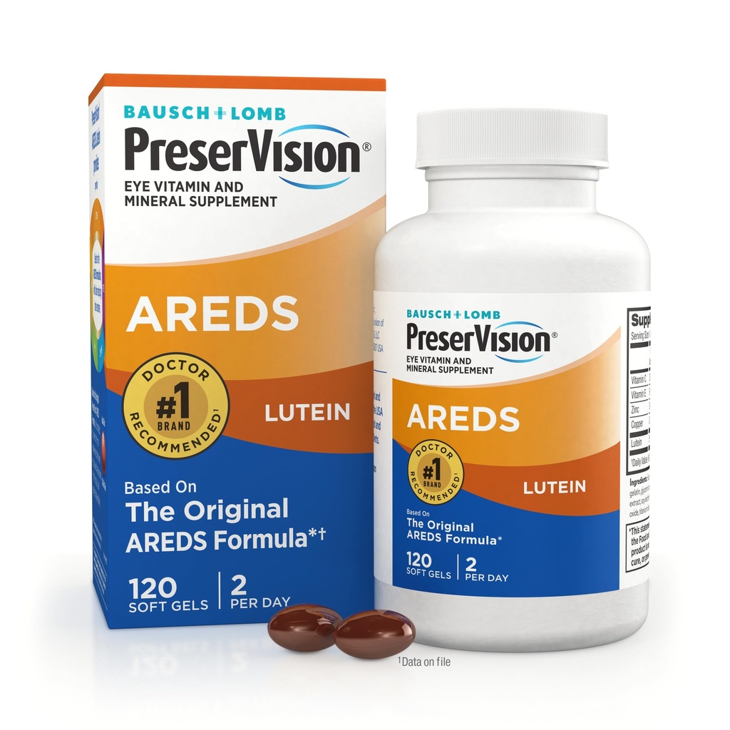 PreserVision AREDS Oogvitaminen, #1 Oogarts Aanbevolen Merk, Multivitamine met Luteïne, Vitaminen C & E, Zink en Koper Supplementen, 120 Softgels