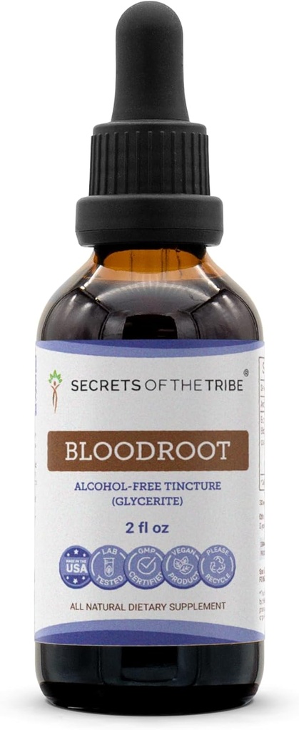 Geheimen van de stam Bloedwortel Tinctuur Alcoholvrije Extract, Responsible gekweekte Bloedwortel (Sanguinaria Canadensis) Gedroogde Wortel Tinctuur Supplement (2 FL OZ)