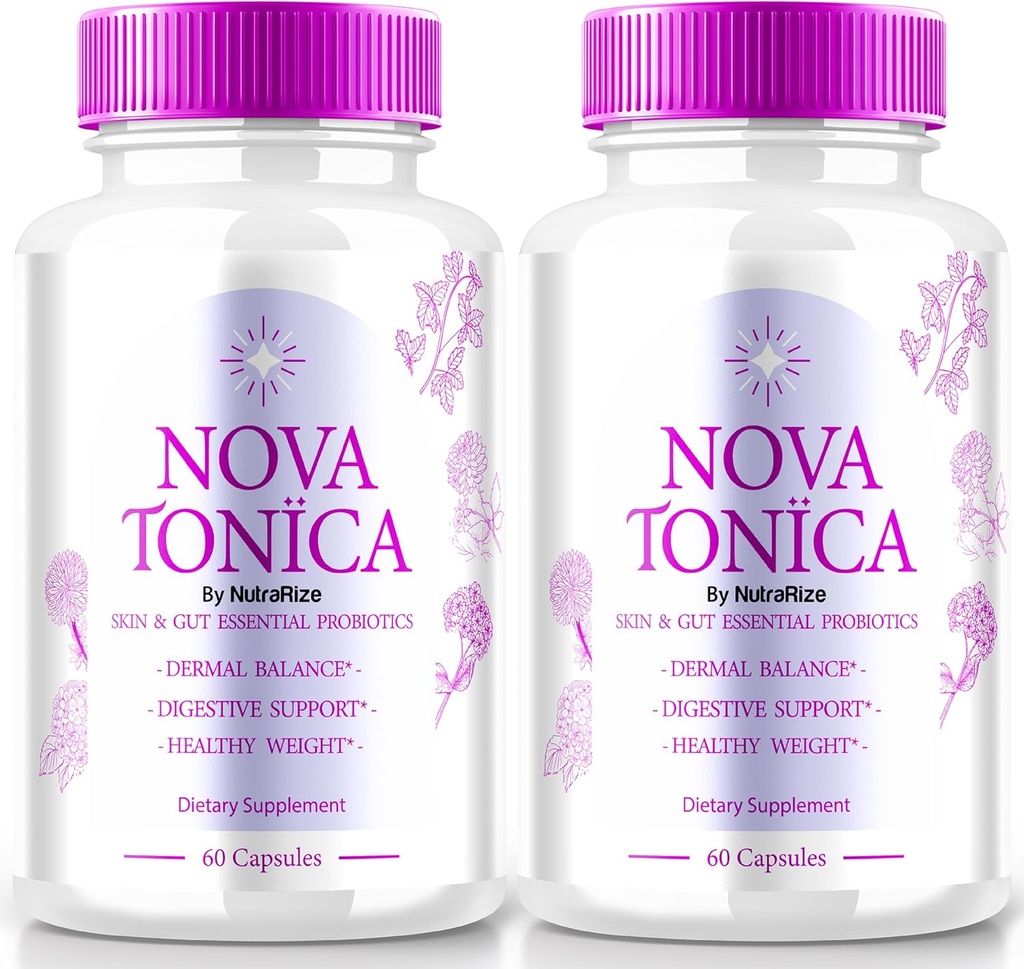 (2 Pack) NovaTonica Capsules, Nova Tonica ter ondersteuning van natuurlijk gezonde en gloeiende huid, extra sterke supplement ter ondersteuning van hydratatie, huid-verbeterende vitamine pillen, Nova Tonic beoordelingen (120 capsules)