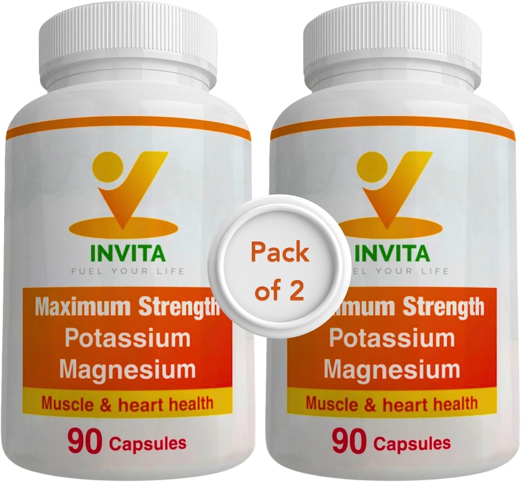 Invita Kalium Magnesium Supplement (180 capsules) Hoge Absorptie Kalium Magnesium Complex met aspartaat & Chloride - Ondersteunt Cardiovasculaire, Spieren & Zenuwgezondheid - Niet GGO & Glutenvrij