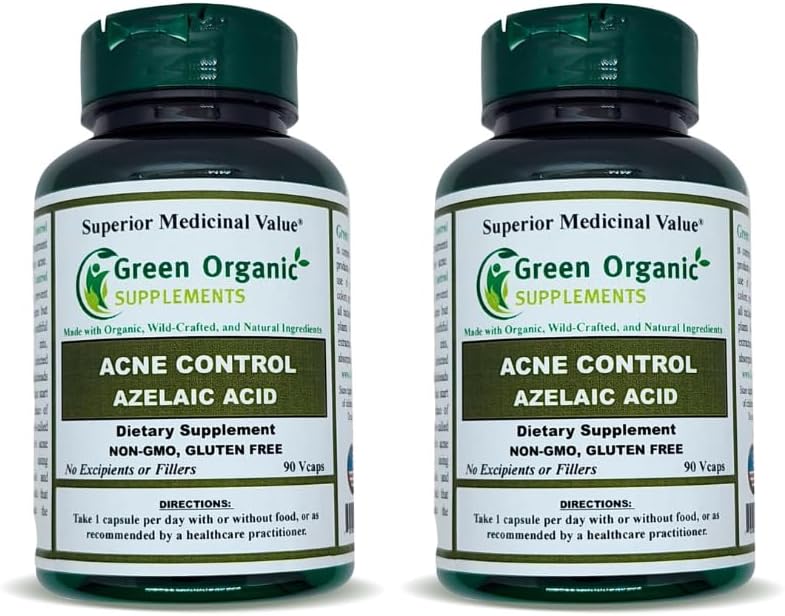 Green Organic Supplements Acne, Azelaic Acid, 90 VCaps, High Absorbable, Non-GMO, Glutenvrije, (pakket van 2)