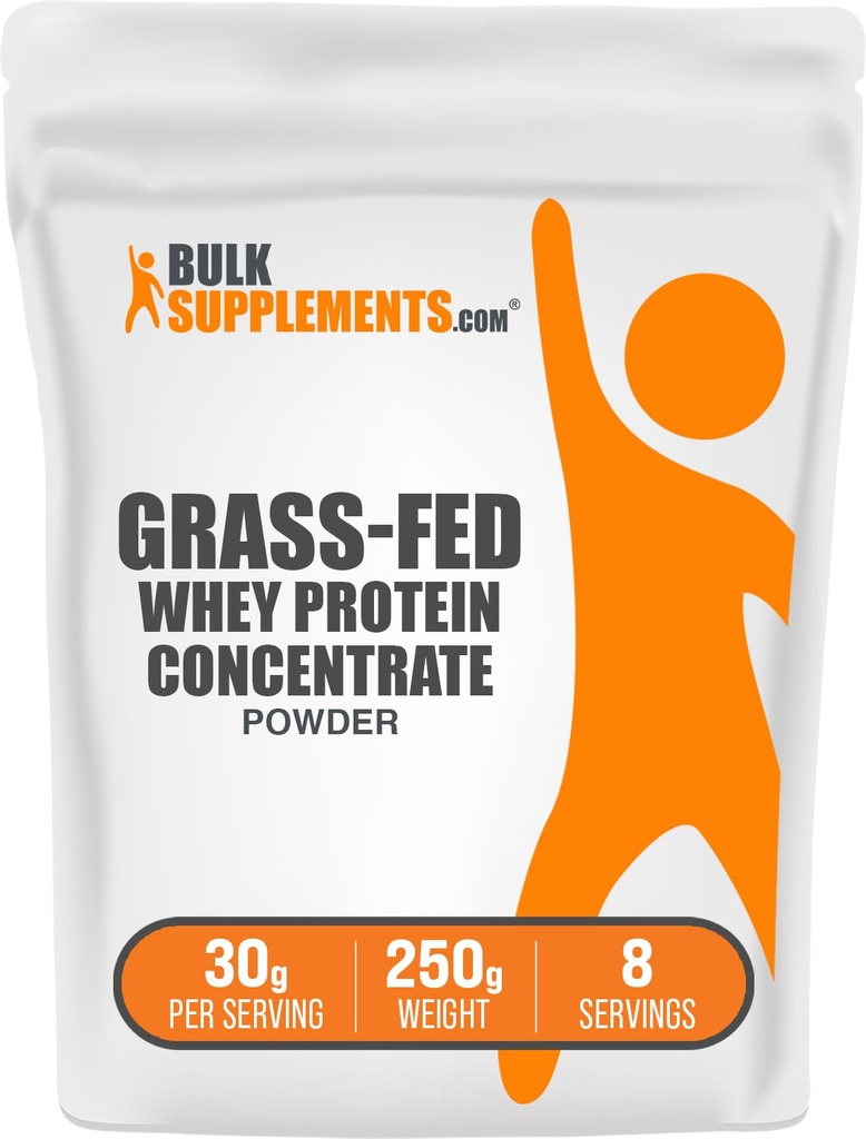 BulkSupplements.com Gras Fed Wei Proteïne Poeder - Wei Proteïne Concentraat Poeder - Unflavored & Gluten Vrij, 30g per Serving, 250g (8.8 oz) (Pack of 1)