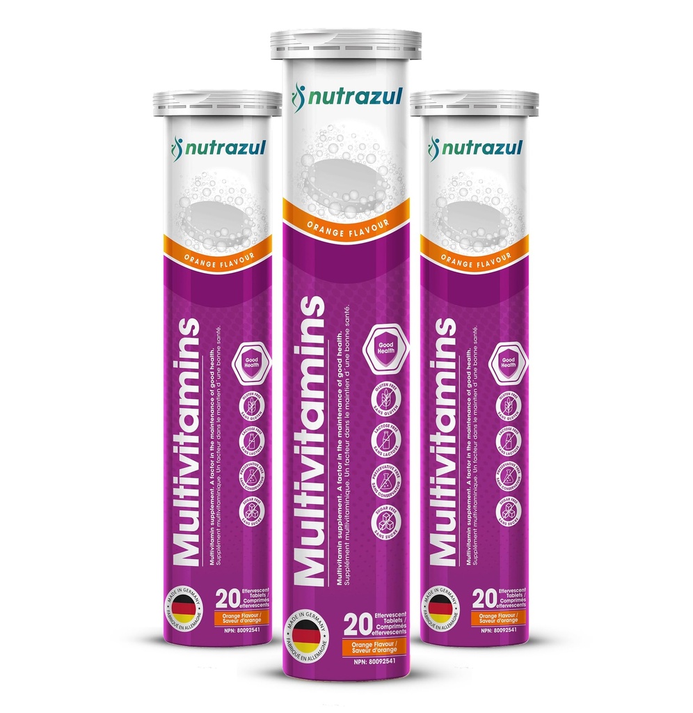 nutrazul Multivitamine Bruistabletten 60 tabletten Immuunondersteuning met 9 essentiële vitamines Perfect voor dagelijkse wellness voor volwassenen en kinderen Oranje smaak