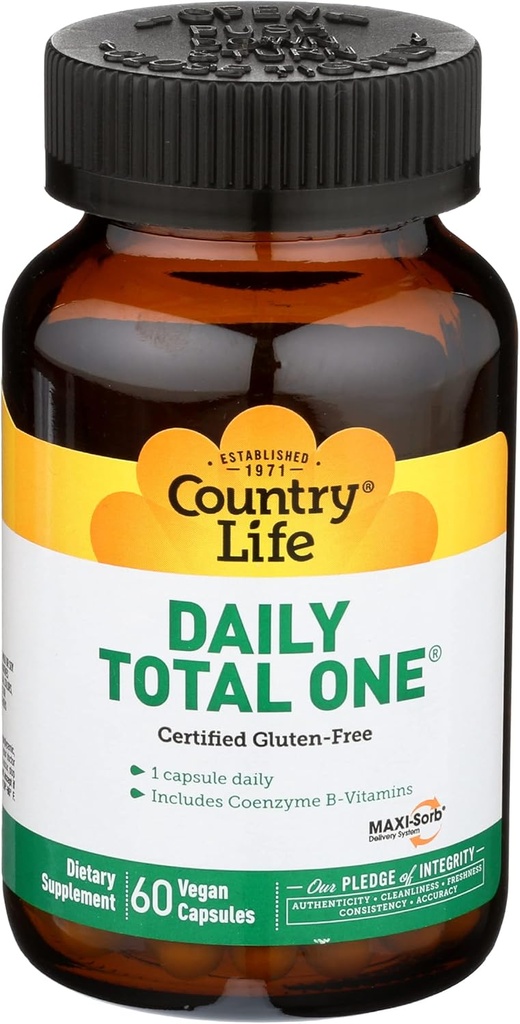 Country Life Daily Total One with Iron - Full Spectrum Digestief Enzyme Blend - 60 Vegetarian Capsules
