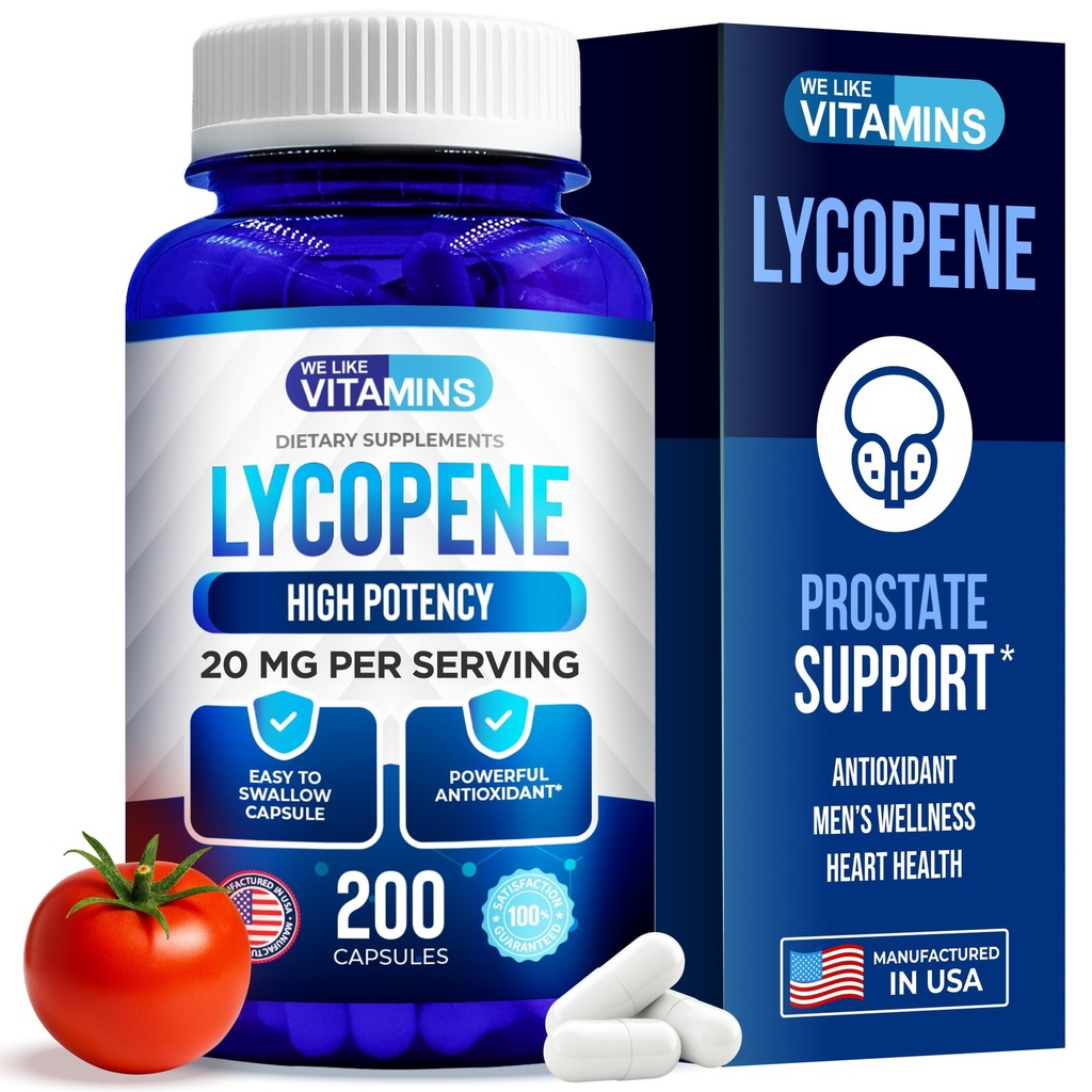 We vinden vitamines Lycopeen supplementen voor mannen - Lycopeen 20mg per portie - 200 Capsules - Super Antioxidant die helpt ondersteuning immuunsysteem en prostaat gezondheid