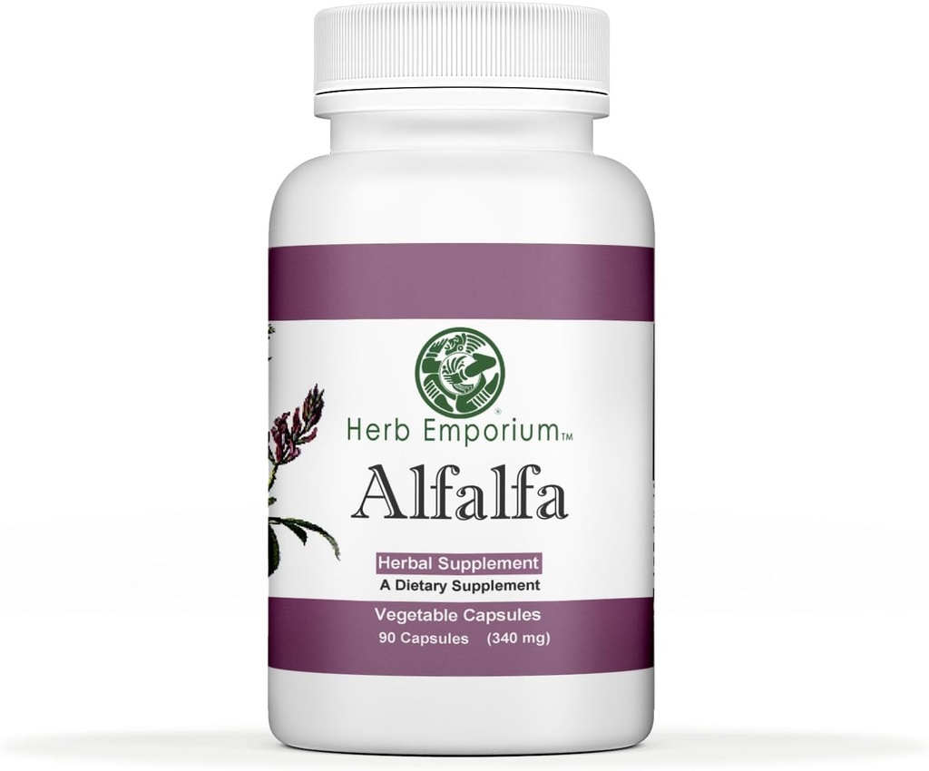 Herb Emporium Alfalfa (Medicago Sativa L, Alpalpa) Capsules 90 plantaardige capsules (340 mg) Kruidensupplement voor gezonde spijsvertering (verpakking van 1)