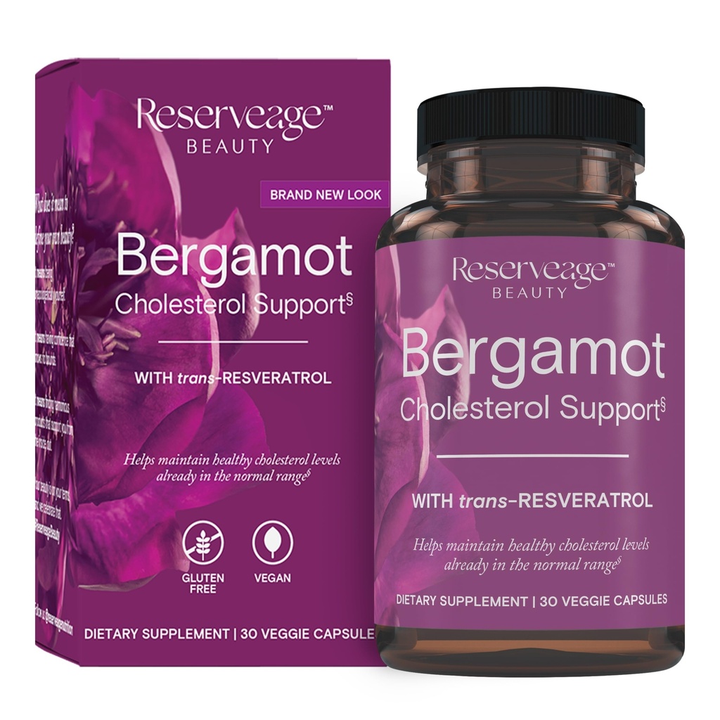 Reserveage Beauty Bergamot Cholesterol Ondersteuning met Resveratrol - Antioxidant Supplement voor Cardiovasculair Support & Heart Health - Vegan & Non-GMO - 30 capsules (30 porties)
