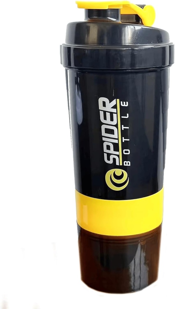5 in 1 Proteïne Shaker Fles - Professional Series Shaker Fles voor Proteïne Shakes En Pre Workout Gym Bottle, met poeder opslag, Pillenbak, mengbal, Shakes Cup (geel)