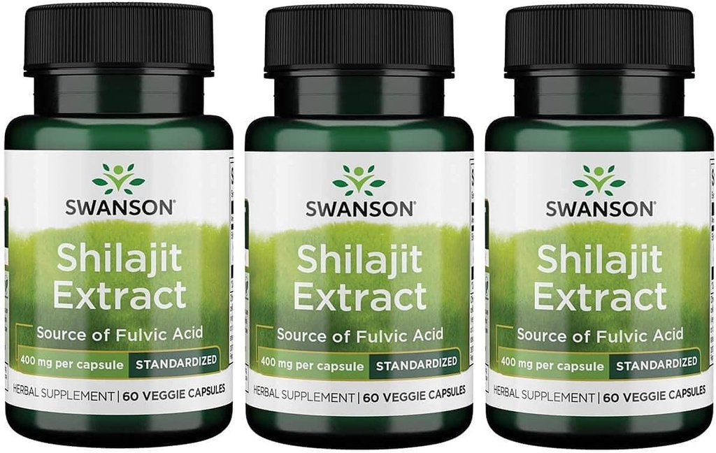 Swanson Shilajit Extract - Herbal Supplement Promoting Cell Growth Support - Natuurlijke formule voor algemene wellness - (400 Milligram 60 Veg Capsules) 3 Pack