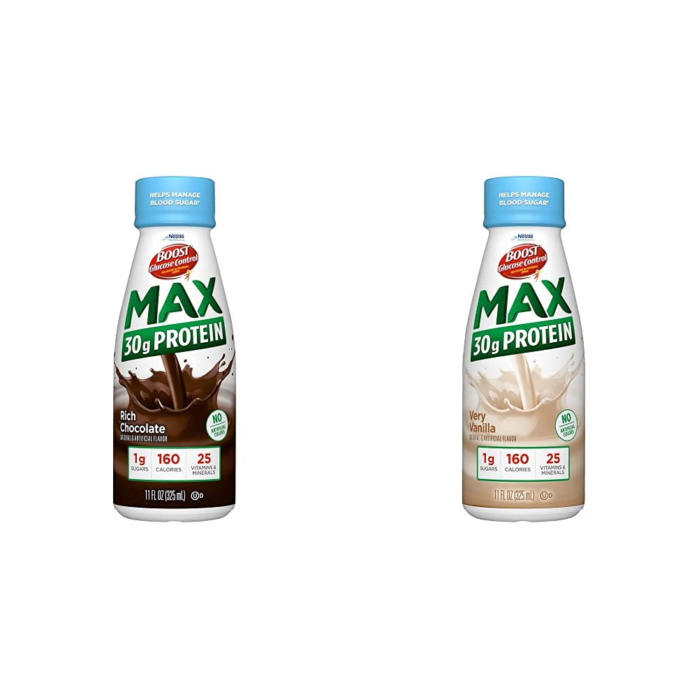 BOOST Glucose Control Max 30g proteïne Voedingsdrank, 12 Rijke Chocolade + 12 Zeer Vanille (verpakking van 24)