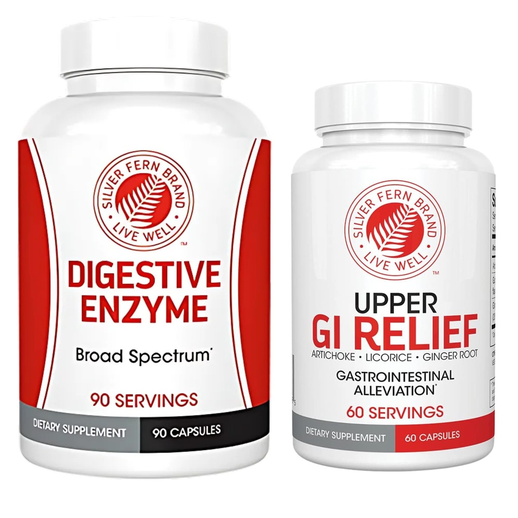 Silver Fern merk - Upper and Lower GI Digestion Support Kit - GI Relief and Discompensative Enzymes Bundle