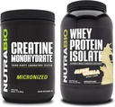 NutraBio Creatine Monohydraat, Unflavored, 500g en Wei Proteïne Isolaat, Alpine Vanille, Supplement Bundle - Spierenergie, Lean Spiergroei, Herstel, en kracht