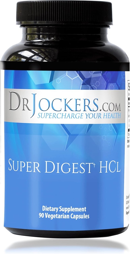 Super Digest HCL door Dr. Jockers, Gut Health Supplement, Digestieve Enzymen met Betaine HCl, Pepsin, HCL Supplement, Betaine Hydrochloroide, 90 Day Supply, HCL Betaine met Pepsine
