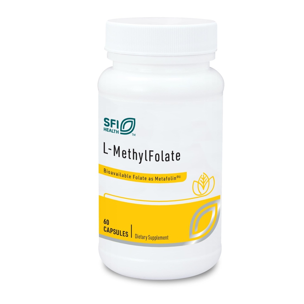 Klaire Labs SFI Health L-Methylfolate - 1000 mcg Folate Highly Bioavailable, Hypoallergenic 1000 Micrograms (1 Milligram) Metafolin L-5-MTHF (60 Capsules)