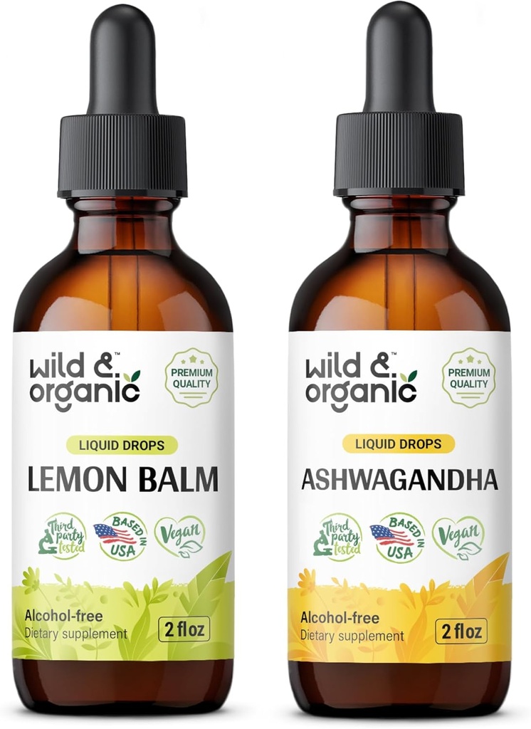 Wilde en biologische citroenbalsem Tinctuur 2 fl oz & Ashwagandha Tinctuur 2 fl oz