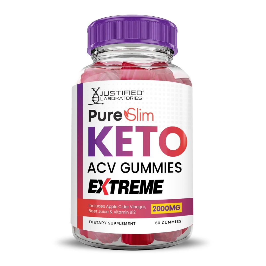 Justified Laboratories Pure Slim Keto ACV Gummies Extreme 2000MG PureSlim Keto Gummies Advanced Formula Apple Cider Vinegar met Granaatappel Beet Sap Poeder B12 Vegan Non GMO 60 Gummys