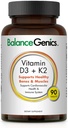 Vitamin D3 + K2 for Healthy Bones & Muscles - Dietary Supplement Supports Immune System, Muscle Function & Overall Wellness - Calcium Supplement with Organic Formula - 50mcg D3&75mcg K2