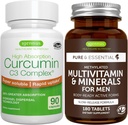 Multivitamine & mineralen voor mannen + Hoge Absorptie Curcumine C3 Complex, Vegan Bundle, Sustained Release Advanced Multivitamine + 300% Grotere Absorptie Curcuminoïden met Rapid Uptake, door Igennus