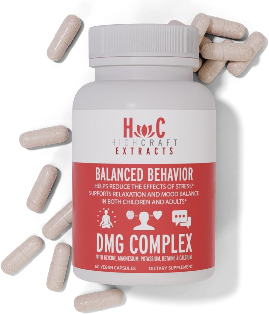 DMG-supplement - Balanced Gedrag - Kalm, vermindert prikkelbaarheid, rusteloosheid, kalmeert Mood Changes - Magnesium, Kalium, Betaine, Dimethylglycine, Calcium Gluconaat, Glycine