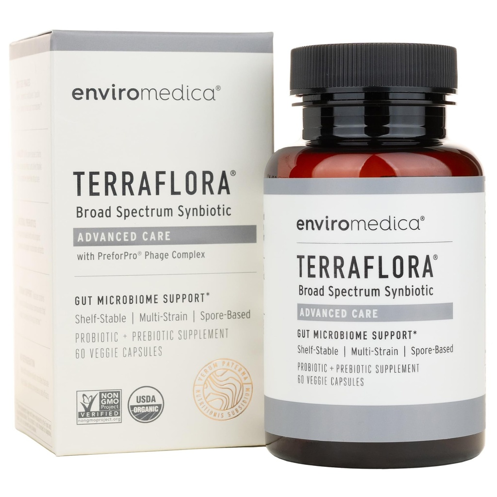Terraflora Advanced Care Synbiotic - SBO Probiotic and Prebiotic, Digestief & Gut Health, Soil Based Spore Pre and Probiotics for Women and Men with Bacillus Coagulans, Subtilis, Vegan - 60 Capsules