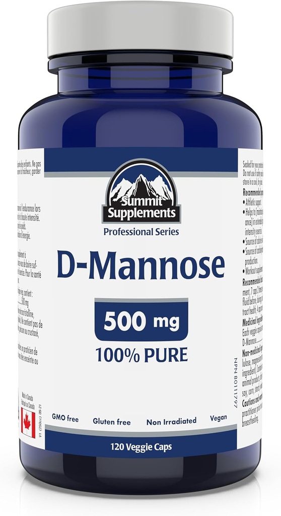 Summit Supplementen - D-Mannose Capsules 500 mg, 120 Veggie Caps - Ondersteuning Urine Tract Gezondheid - Bron van Koolhydraten ter ondersteuning van energieproductie - Athletic Support Supplement